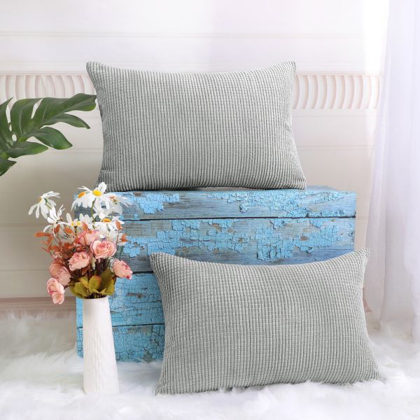 2Pcs Teal Cushion Covers Pillows Case Corduroy Corn Striped Home Decor 50 x 50cm 